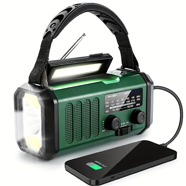 10 000 mAh nödradio: NOAA AM/FM väderradio med handvev (grön)