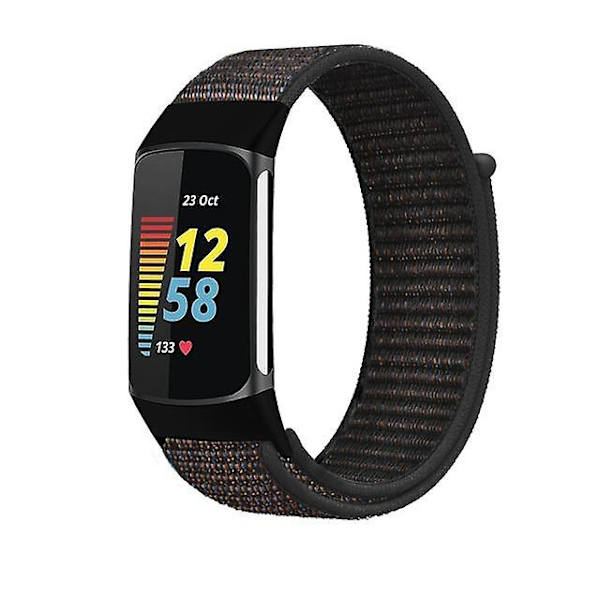 Hihna Fitbit Charge 5 -älykellolle Watch Urheilu Nylon Loop Rannekoru Ranneke Correa Pulsera Fitbit Charge 5 Band Black