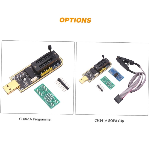 Ch341a USB programmerare Eeprom Bios Flasher Programmerbara logiska kretsar med Sop8 Flash Clip Lämplig för 24/25 Series Chip