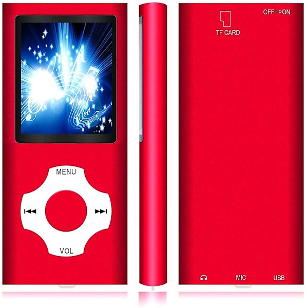 Mp3-afspiller/Mp4-afspiller med 64gb/32gb/16gb hukommelse SD-kort Slank klassisk digital LCD-skærm 1,82 tommer skærm Mini USB-port med FM-radio, stemme Red 8GB
