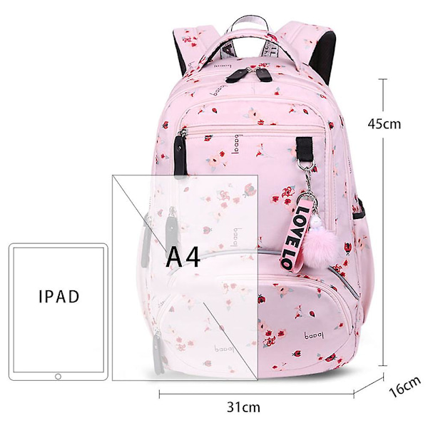vedenpitävä koulureppu print pink