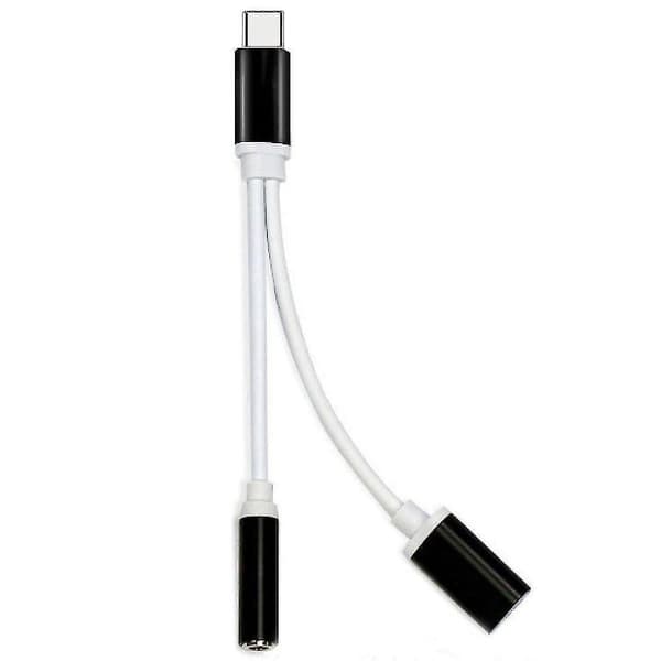 2i1 USB Type-C til 3,5 mm Jack Aux Audio Splitter Konverter Adapter + opladerkabel