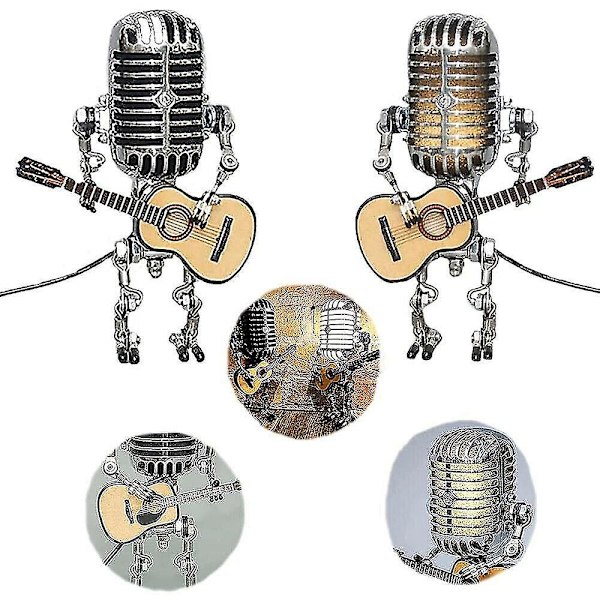 USB retro stil mikrofon robot lampa håller gitarr med ljus vintage heminredning Red