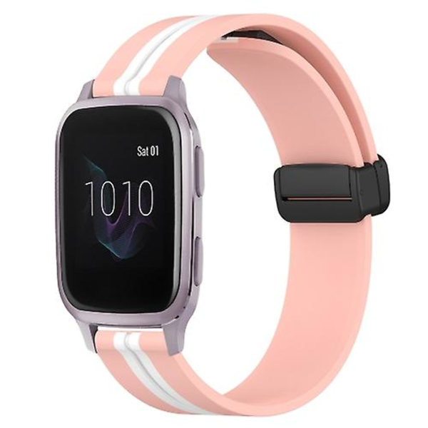 Til Garmin Venu Sq 20 mm foldemagnetisk lås Silikone urbånd SRU Pink-White
