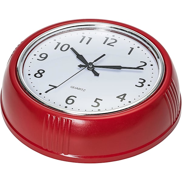 Retro vægur 10 tommer rødt køkken 50'er vintage design rundt lydløst, ikke tikkende batteridrevet kvalitets kvarts ur