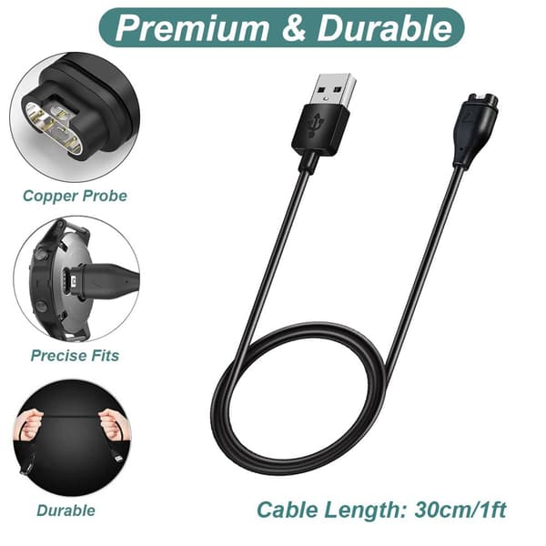 Kissmart oplader til Garmin Instinct/Instinct 2/Instinct 2S/Instinct 2X, erstatnings-USB-opladerkabel, plus grøn silikone-støvprop (1m/3,3ft)