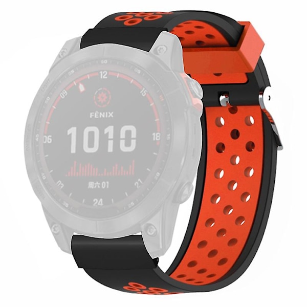 20mm PC-liitin silikoninen kaksivärinen hengittävä ranneke Garmin Fenix 7s/6s/5s -kellolle Black Red