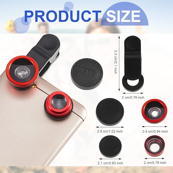 2-pakks Universal 3-i-1 Kameraobjektivsett for mobiltelefon - Fisheye, makro og vidvinkel