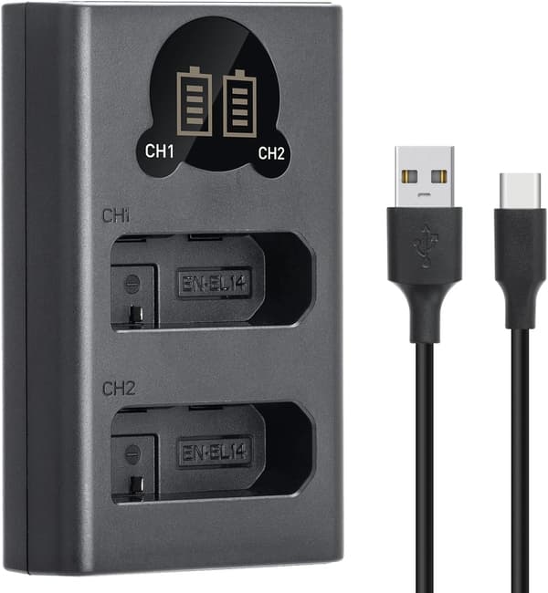 Batterilader for Nikon-kamera MH-24 lader, D5100 D3400 D5300 D5500 D5600