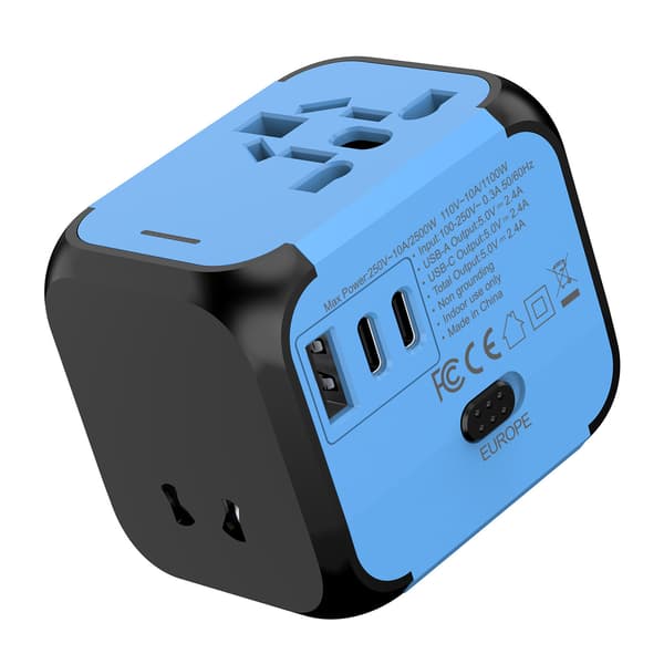 Adapter - Reise Multiplugg 220V til 5V USB Type C-kontakt (blå)