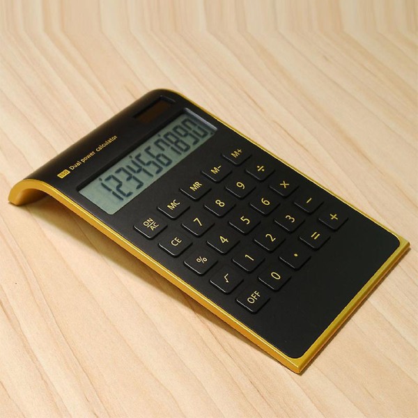 Lommeregner, 10-cifret solcellebatteri Basic, dobbeltdrevet desktop-beregner, vippet LCD-skærm, skråtstillet design slank skrivebordsberegner Black
