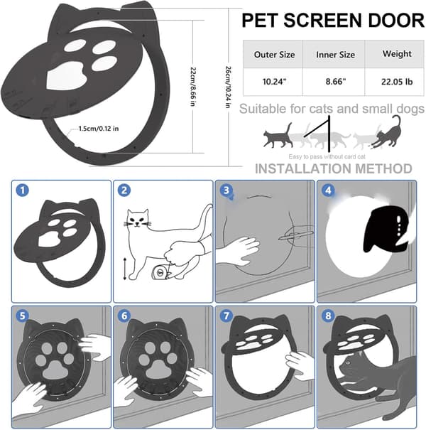 Kattedør med insektnet, låsbar til katte og små hunde (sort)