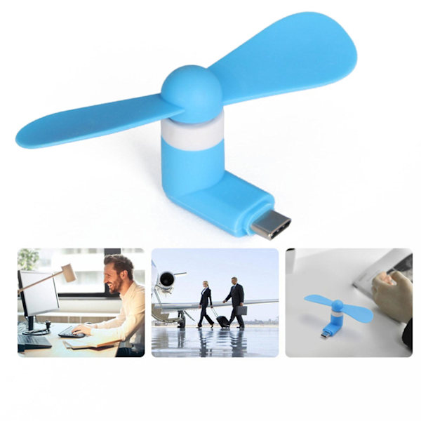 Mini fläkt för utomhusbruk, bärbar USB typ C-port kylfläkt för Android-telefon och surfplatta Blue