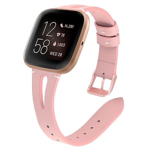 För Fitbit Versa 2 Läder Mellanöppning Watch Band IDZ Pink