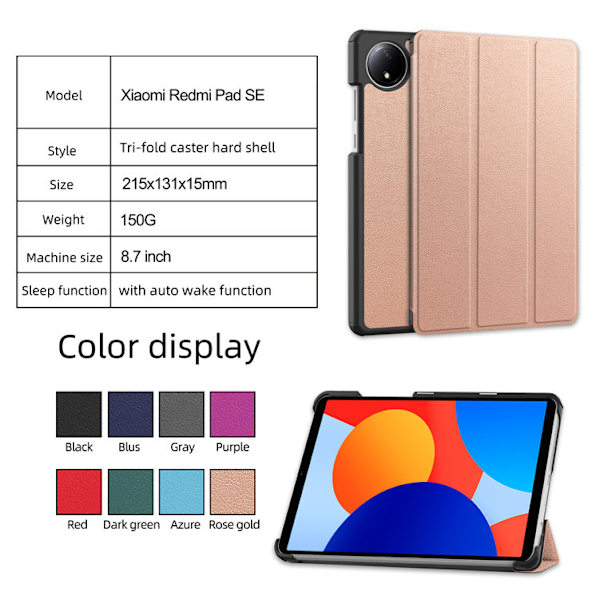 Etui til Redmi Pad SE 8,7\" computerskal tre-fold hård PC bagcover Red