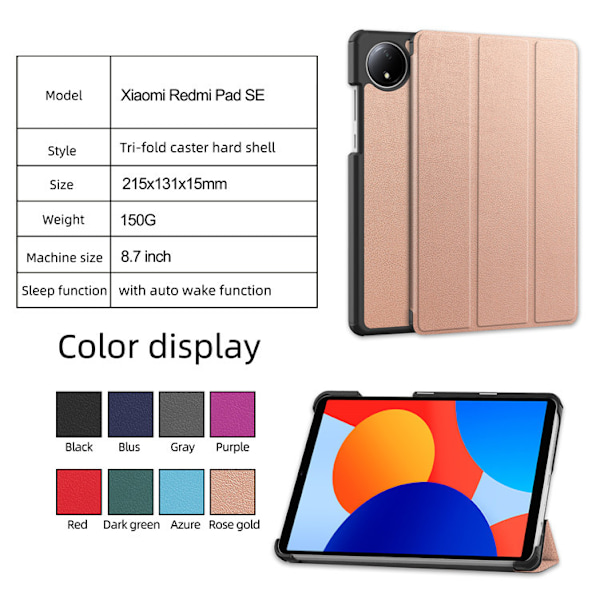 Fodral för Redmi Pad SE 8,7 tum datorhölje tredelad hård PC baksida Rose Gold