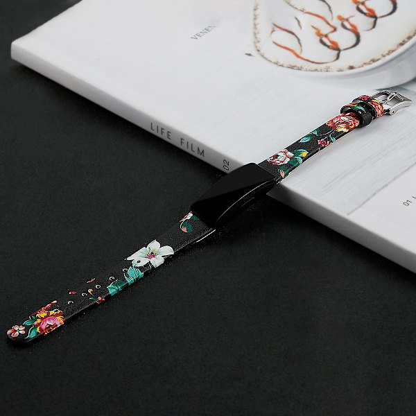 For Fitbit Inspire / Inspire HR älykello ranneke Top-kerroksen nahkaranneke, KOKO L-6.7-8.1 tuumaa Black Red Flower