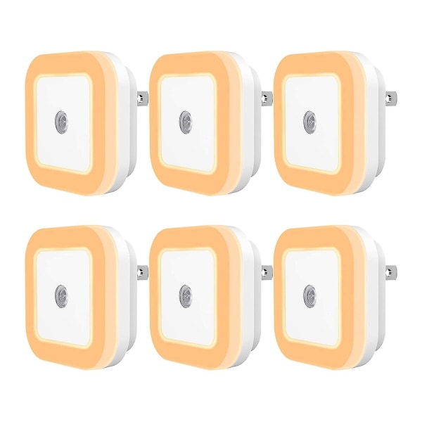 6-pack plug-in led nattlampa med sensor för skymning till gryning för trappor Yellow
