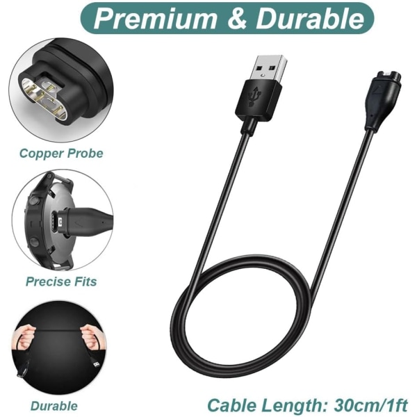 Kissmart lader for Garmin Instinct, Instinct 2, Instinct 2S, Instinct 2X, erstatningsladekabel og svart silikonstøvpropp (2-pakning)