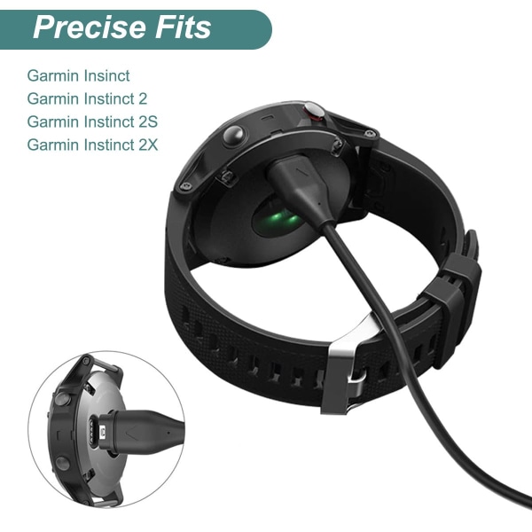 Kissmart lader for Garmin Instinct/Instinct 2/Instinct 2S/Instinct 2X, erstatning USB-ladekabel, plus grønn silikonstøvpropp (1m/3,3ft)