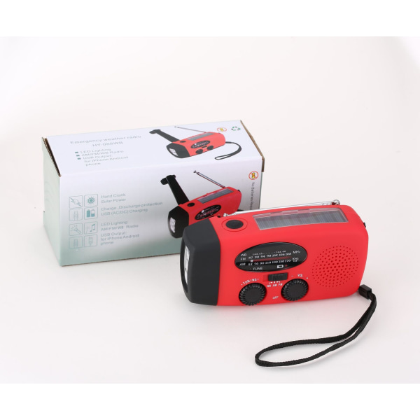Allt-i-ett Solar Handvev Generator Radio Ficklampa Mobiltelefon Laddning Nödläge red