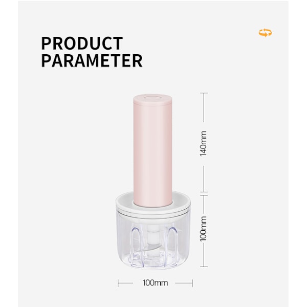 Bærbar USB Oppladbar Grønnsakskutter med 3 Blader (250ml, Rosa)