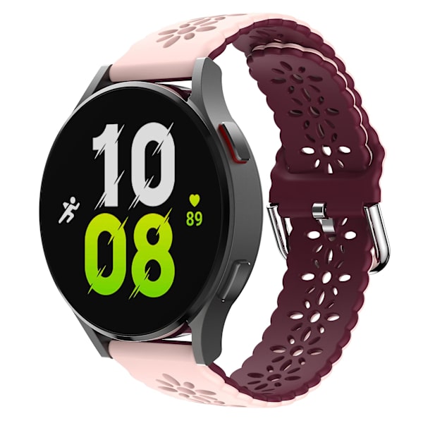 För Garmin Vivomove 3s / Samsung Gear Sport / Huawei Watch Gt 2 42mm Silikon Armband 20mm Blommig Hål Dubbel Färg Klockarmband Pink  Wine Red