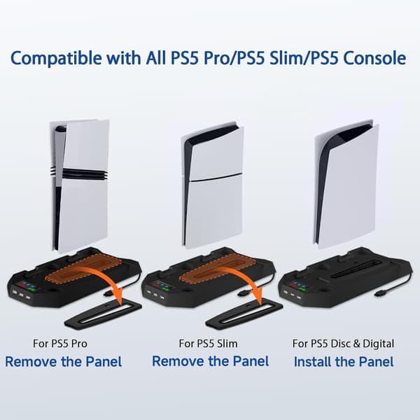 Køleventilator - Med dobbelt ladestation til Playstation 5 Pro/Slim (Sort)