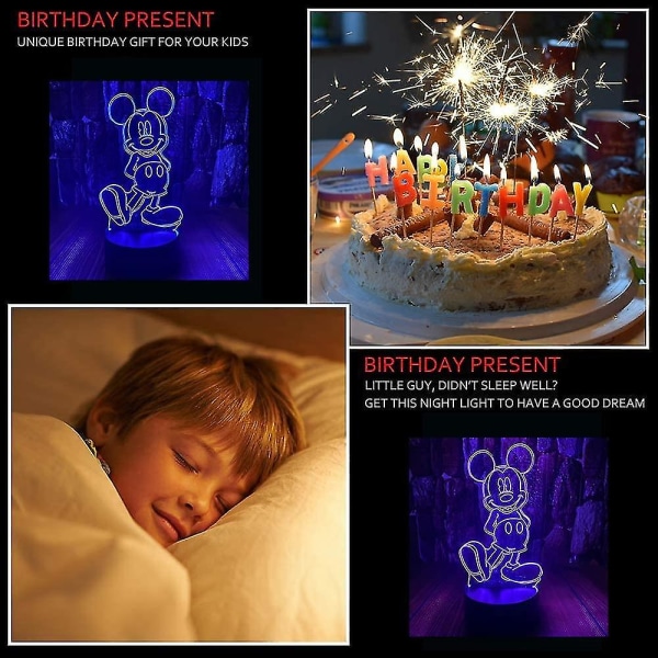 Wekity Musse Pigg Minnie Möss Mus Leksaker 3d Led Akryl Nattljus Med Fjärrkontroll & Smart Touch 16 färger Ändrar Dimbar USB driven
