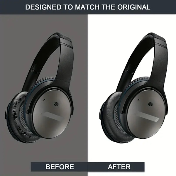 Erstatningsøreputer for hodetelefoner til Bose Quietcomfort 25/15 (Qc25/15), mykt PU-lær (svart blå)