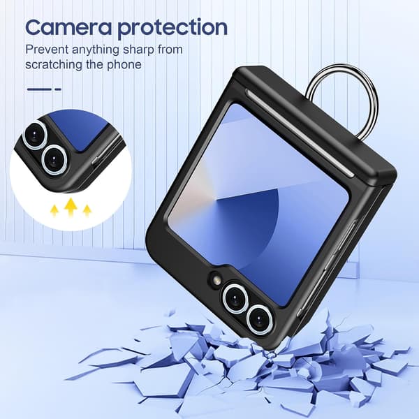 Etui til Samsung Galaxy Z Flip7, Central Axis Ring, Sammenfoldelig Kortholder Matte Black