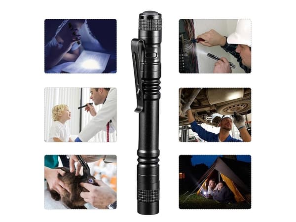 Mini Lommelygte Stærkt Lys, LED, Pen Clip (Sort)