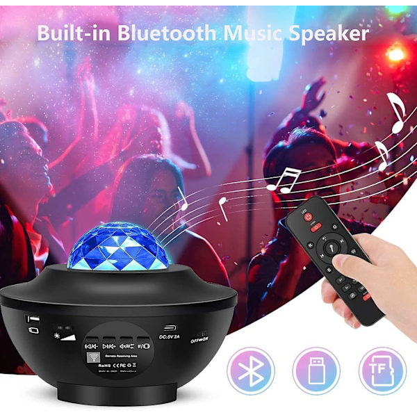Star Projector Night Light, LED Ocean Wave Light Projector med fjernbetjening, 360° roterende søvn beroligende farveskiftende lampe