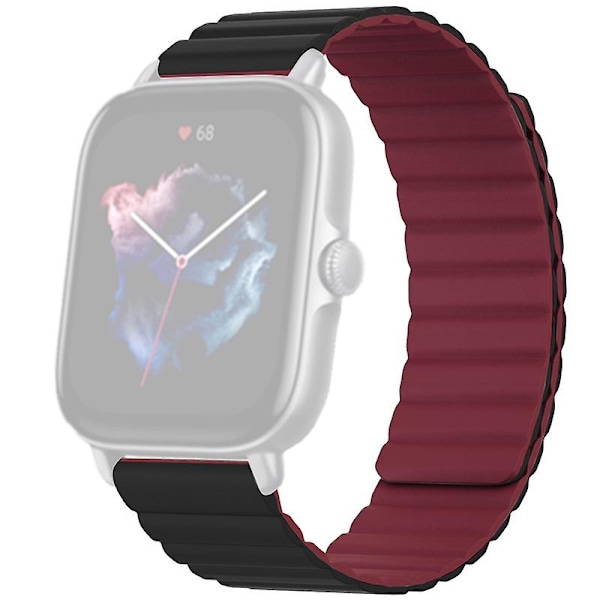 Silikoninen 20 mm:n magneettinen urheiluranneke Huami Amazfit Gts 4/3/2/1/mini -kellolle Black Wine Red