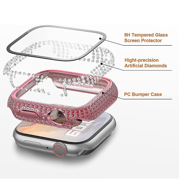 Cover Apple Watch case 45mm 41mm 40mm 44mm Lisävarusteet Diamond Näytönsuoja Karkaistu lasi Iwatch Series 7 3 4 8 5 6 Se 40mm series 654SE Transparent