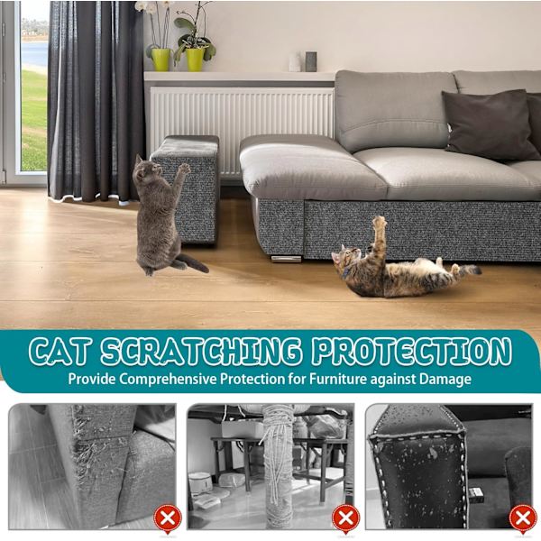 Katteskrapematte - Selvklebende DIY Sofa Katteklorebeskyttelse (Mørkegrå, 40×300Cm)