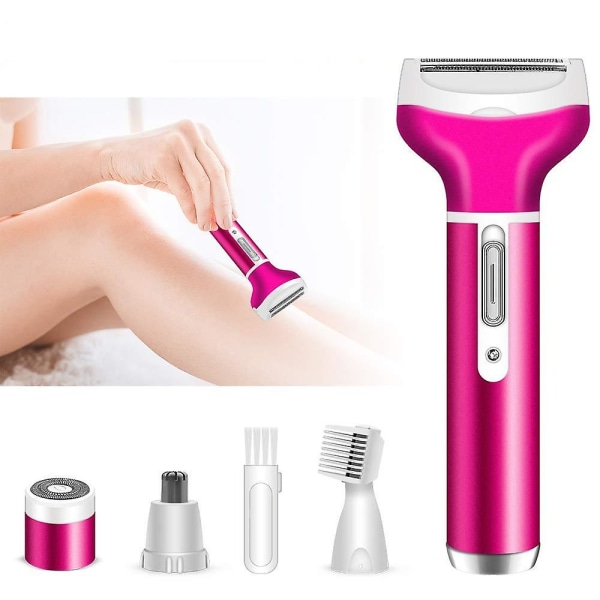 Elektrisk barbermaskine til kvinder, Lady Electric Shaver, 4 i 1 genopladelig ledningsfri smertefri våd og tør kropshårfjerner Bikinitrimmer Dark Pink