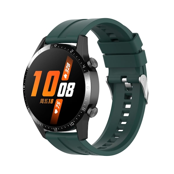 För Huawei Watch Gt 2 46mm klockband med silverspänne Dark Green