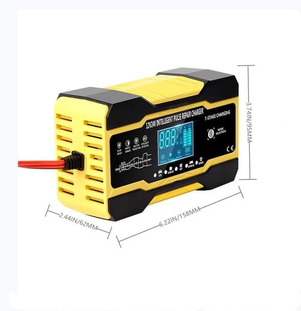 Batterilader 12V/24V Helautomatisk Multifunksjonell Lader med LCD Berøringsskjerm Red