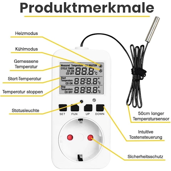 Temperaturregulator för stickpropp med digital indikator och extern sensor