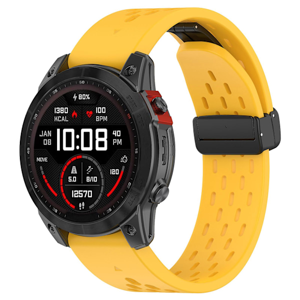 26 mm andningsbart klockarmband för Garmin Tactix 7 Pro/fenix 7x/fenix 7x, solsilikon klockarmband med fällbart spänne Yellow