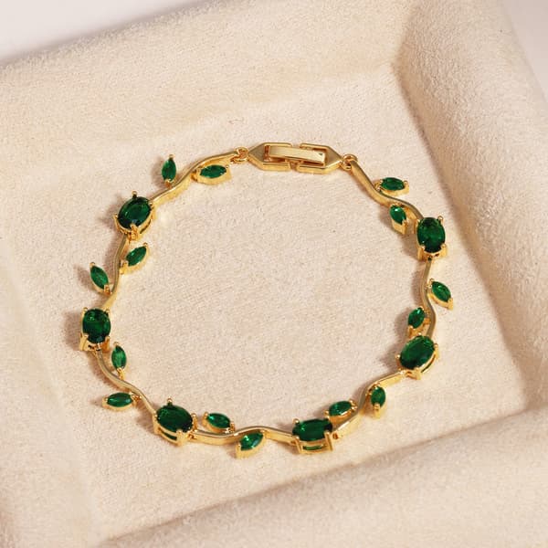 Armbånd til grene i rustfrit stål guld med zirkonsten (grøn)