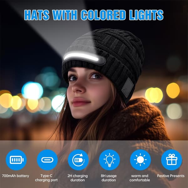LED Lys Hue, USB Genopladelig Håndfri Pandelampe Hue (Hvide Lys)