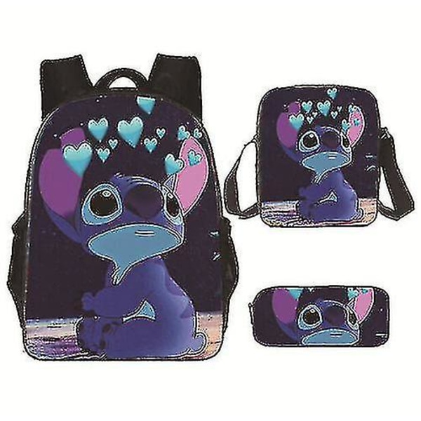 Lilo og Stitch Ryggsekk Gutter Jenter Tredelt Skolesekk Pattern 1