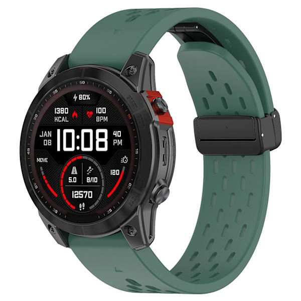 26mm Andningsbart Klockarmband För Garmin Tactix 7 Pro/fenix 7x/fenix 7x, Solsilikon Klockarmband Med Fällbart Spänne Dark Green
