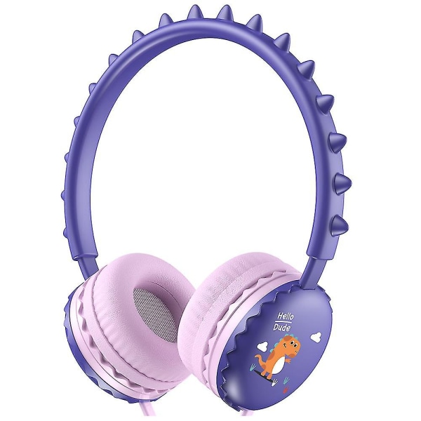 Y18 Bästa presenter Söta dinosauriemönster Headset med kabel Lättviktsbärbara hörlurar med mikrofon Stereomusik för barn (ce) - lila