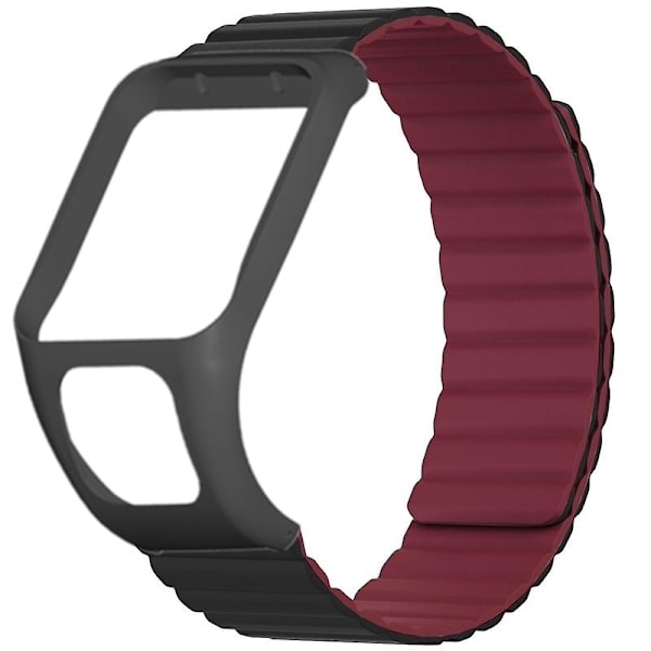 Silikoninen magneettinen ranneke TomTom Runner 2 / 3 / Spark / Adventurer -kellolle, kotelolla Black Wine Red