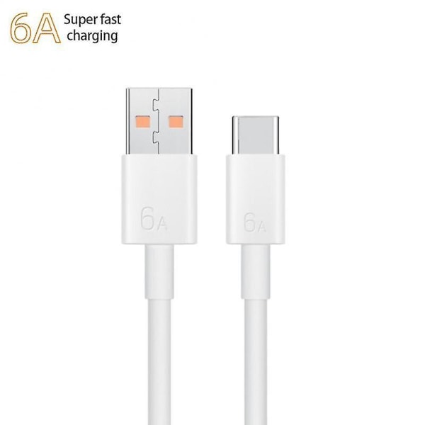 6a USB Typ C-kabel för Samsung S20 S9 S8 Xiaomi Huawei P30 Pro Snabbladdning Mobiltelefon Laddningskabel Vit Kabel USB -laddning 1m 6A