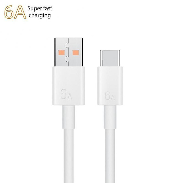 6a USB Type C -kaapeli Samsung S20 S9 S8 Xiaomi Huawei P30 Pro Pikalataus Matkapuhelimen latausjohto Valkoinen kaapeli USB -lataus 1m 6A