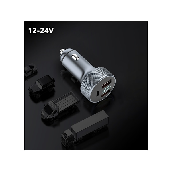 USB Billader USB C Med LED Voltmeter Hurtiglading Grå